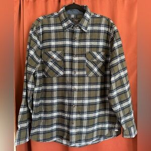 Jachs Men’s XL Heritage Flannel Olive Green and Blue Plaid